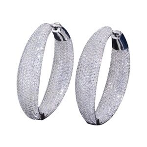 Rhodium & Dual Sided Cz Statement Hoop Earrings